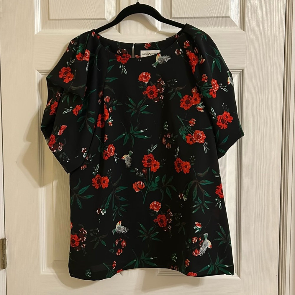 Gibson Latimer Floral and Bird Print Blouse